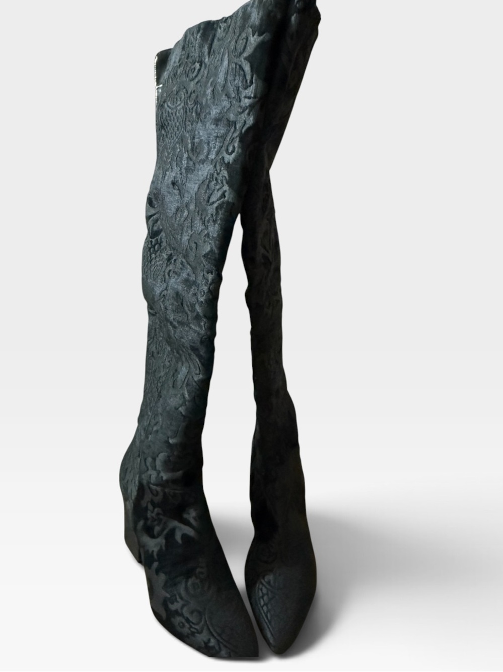 Nine West Black Embossed Over-the-Knee Block Heel Boots - Picture 2 of 8